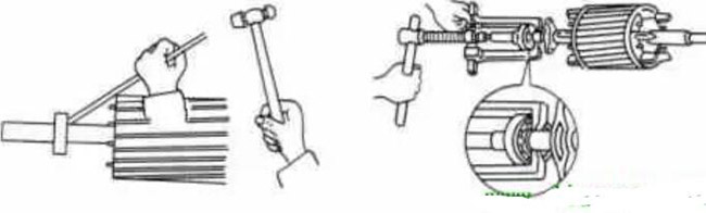 圖1-1-3使用拉拔器拆卸軸承。圖1-1-4取下軸承的絲錐