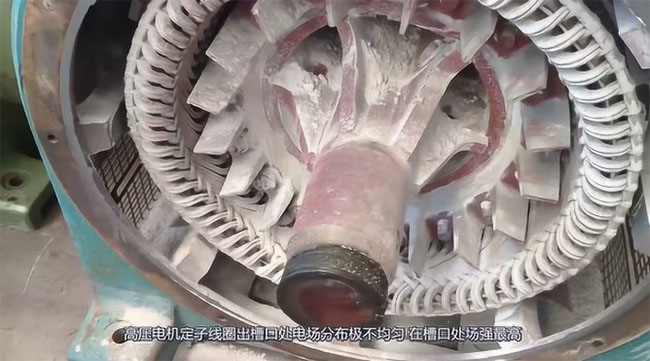 圖為高壓電機(jī)定子線圈出槽口處電場(chǎng)分布照片